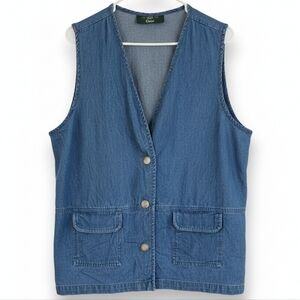 ♻️Orvis Denim Utility Vest Large 100% Cotton Button Front Made in USA